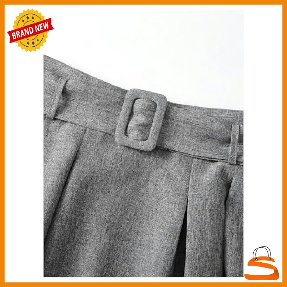 High Waisted Pleated Long Skirt Belted A Line Office Wear - Picture 4 of 6